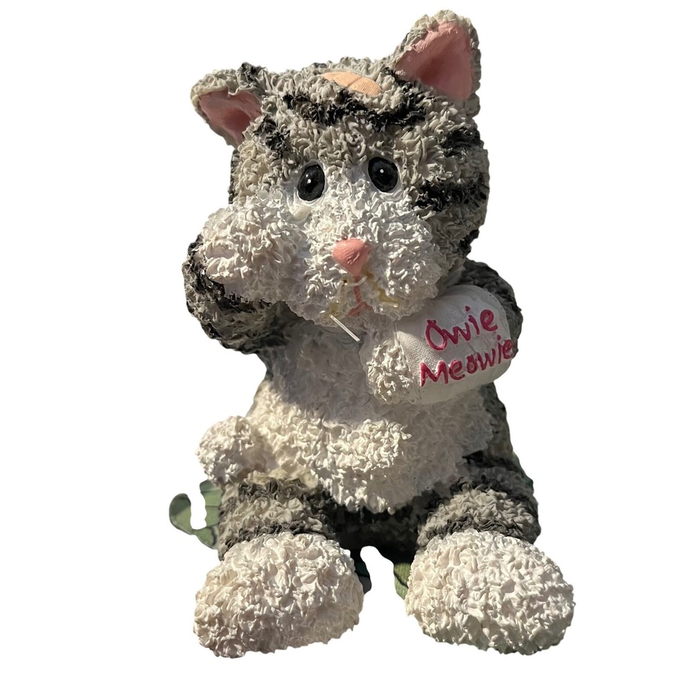 Cute Sitting Cat Figurine "Owie Meowie" Heart Collectible Desk Accessory